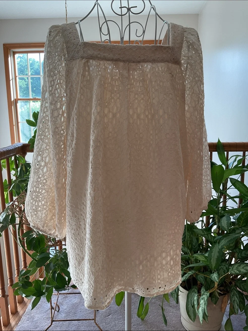 LC Lauren Conrad Cream Lace Square-Neck Peasant Tunic Size XL - Picture 4 of 4
